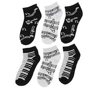 Everbright Women's Black White Music Notes, Piano Keys, Instruments Ankle Low Cut Socks, (6Pr)