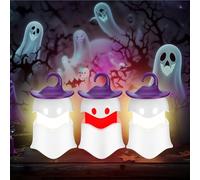 EverBrite 3-Pack Halloween Ghost Lights, Two Color Changing Hanging Camping Lights Outdoor Indoor with Hook, Halloween Light up Ghost Kit for Spooky Halloween Party Decorations, Battery Included