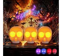 EverBrite 3-Pack Halloween Skull Light with Music, 5-Mode Led Skull Lamp | Batteries Included, light up halloween decorations with Lanyard, Indoor Outdoor Use, Spooky Halloween Party Favors & Gifts