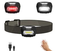 EverBrite Head Torch Rechargeable with Motion Sensor, 350 Lumen Super Bright COB Headlamp, 6 Modes Adjustable Red Headlight for Running, Camping, Hiking, Fishing, Hunting, Cycling-Black