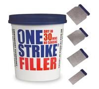 Everbuild 1 LTR One Strike Wood Filler White + Stainless Steel Scrapers (4 Sizes) | Wall Filler Ready Mixed for Holes, Polyfilla & Decorating Tool Bundle