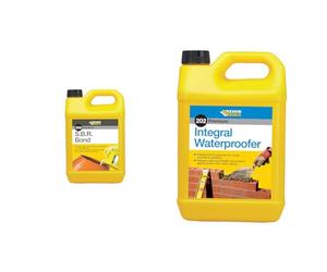 Everbuild 503 Premium S.B.R. Bond Admixture - Water Resistant Bonding Agent - White - 2.5 litre & 202 Premium Integral Liquid Waterproofer Admixture - Suitable for Mortar and Rendering