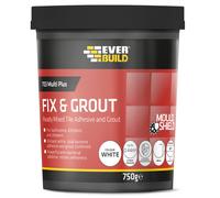 Everbuild 703 Fix And Grout Tile Adhesive - Ready Mixed - Anti-Mould - Water Resistant - High Strength - Brilliant White - 750g (package m