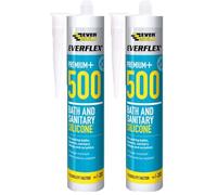 Everbuild Everflex 500 Bath And Sanitary Silicone - Interior And Exterior Application - Anti-Fungal - Quick Curing - Translucent - 295ml (Pack of 2)