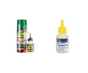 Everbuild Mitre Fast Two Part Instant Bonding Kit, 50 g Adhesive, 200 ml Activator & Stick 2 Industrial Grade High Viscosity Superglue, Clear, 50 g