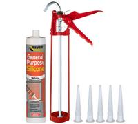 Everbuild Silicone Sealant Set - Bundle Includes General Purpose Waterproof Sealant, 11 Inch Sealant Gun, Spare Silicone Nozzles