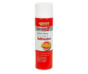 Everbuild Stick 2 Spray Contact Adhesive 500ml Wood Concrete Metal Plastic Glue