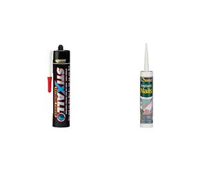 Everbuild Stixall Extreme Power | High Bonding Strength Building Adhesive - Crystal Clear - 290 ml & Everbuild Instant Nails | High Strength Solvent Free Gap Filling Multi Use Adhesive, White - 290 ml