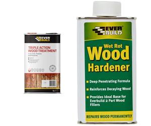 Everbuild Triple Action Wood Treatment | Kills and Protects Against Wood Rot and Wood Boring Insects - Clear - 5 Litr & WOODHARD2 LumberIrwin Wet Rot