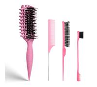 Evercomb Curl Defining Brush for Curly Hair - Detangling & Styling with Lightweight Ergonomic Nylon Bristles, Enhance Curls, Reduce Frizz/Breakage for Women (4PcsPink)
