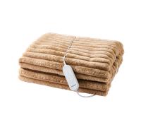EverCosy Small Luxury Striped Fleece Electric Heated Throw - Mocha