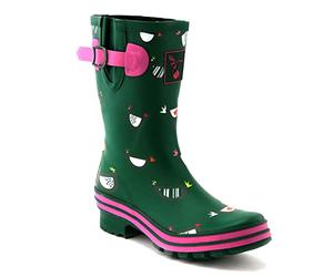Evercreatures Womens Chicken Short Wellington Boots 11CHK04 Green Print 4 UK, 37 EU Regular