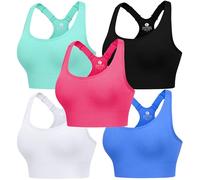 Evercute Adjustable Sports Bras for Women 3/4 Pack Racerback High Support Bras Padded Workout Bras Seamless Yoga Athletic Bra, Black-White-Blue-red-Mint Green 5 Pack, M