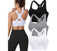 Evercute Adjustable Sports Bras for Women Racerback High Support Bras Set Padded Workout Bras Seamless Yoga Athletic Bras, Black-White-Gray 3 Pack, L