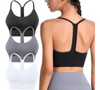 Evercute Racerback Sports Bras Padded Y Racer Back Cropped Bras for Yoga Workout Fitness Low Impact, Black White Gray 3 Pack, M