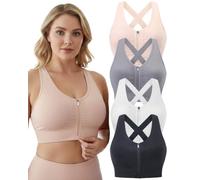 Evercute Women's Zip Front Post-Surgery Bra Seamless (Pack of 1) | High support, S-XXXL, plus size, large bust, A-DDD cup, removable pads, full coverage, seamless