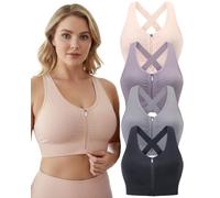 Evercute Women's Zip Front Post-Surgery Bra Seamless (Pack of 1) | High support, S-XXXL, plus size, large bust, A-DDD cup, removable pads, full coverage, seamless