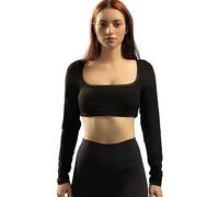 Everday Women Yoga Classic Low- Cut Square Necking Long Sleeve Crop - Light-to-Medium Support Super-Cropped Length Activewear (UK, Alpha, L, Regular, Regular, Dusk Black)