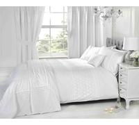 Homespace Direct White Single Duvet Cover & P/case Bedding Bed Set Floral Emdroidered