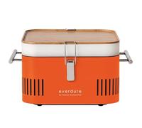 everdure by heston blumenthal Charcoal Grill Cube I Mobile Outdoor Grill in Orange I Portable Gourmet Grill with Porcelain Enamelled Grill Tray I Camping Grill with Storage Space and Chopping Board