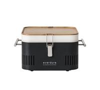 Everdure Cube Portable Charcoal BBQ Grill - Compact Travel Barbecue with Bamboo Prep Tray, Chrome Grill Rack, Porcelain Enamel Firebox & Cool Touch Handles - Outdoor Camping BBQ in Graphite