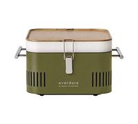 Everdure Cube Portable Charcoal BBQ Grill - Compact Travel Barbecue with Bamboo Prep Tray, Chrome Grill Rack, Porcelain Enamel Firebox & Cool Touch Handles - Outdoor Camping BBQ in Khaki