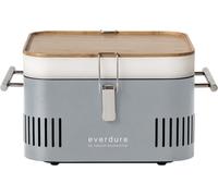 everdure by heston blumenthal Charcoal Grill CUBE I Mobile Outdoor Grill in Khaki I Portable Gourmet Grill with Porcelain Enamelled Grill Pan I Camping Grill with Storage Space & Cutting Board