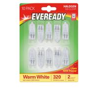 Eveready 10 Pack G9 40W Halogen Capsule Bulbs, 230V, Dimmable, Oven Safe, 320 Lm, 2800K Warm White, For Chandeliers, Ovens