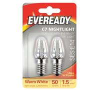 Eveready Night Light Bulbs E14 Small Edison Screw 7W Pack of 2 (Packaging May Vary)