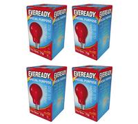 Eveready 4 Pack Gls 60W Fire Glow, Rough Service, B22 Bayonet Cap Bulbs 240V
