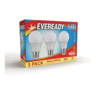 Eveready E27 Screw Bulb - Warm White LED Bulb for Ceiling Lights & Lamps - Long Lasting & Energy Saving 3000k 806 Lumen 60w Equivalent - Pack of 3