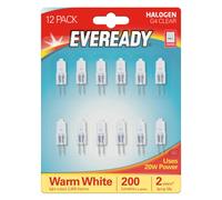 Eveready G4 Halogen Light Bulbs, 20W, 12V, 2-Pin Base, Clear Capsule, Warm White, Dimmable, 12-Pack