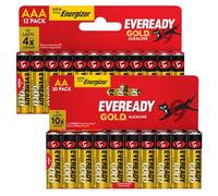 Eveready Gold AA & AAA Alkaline Batteries - 24 Pack (12 AA + 12 AAA) | Long Lasting Industrial Grade Power Batteries for Remotes, Torches, Toys & Everyday Devices