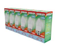 Eveready LED B22 Candle Bulb 4.9W Replaces 40W Daylight (6500k) 470 Lumens Non-Dimmable Light Bulb. 6 Pack