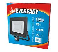 Eveready S13951-50w, Black Body, IP65, 4000k Cool White, 4000lm Lumens, PIR Motion Sensor, LED Floodlight