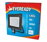 Eveready S13951-50w, Black Body, IP65, 4000k Cool White, 4000lm Lumens, PIR Motion Sensor, LED Floodlight