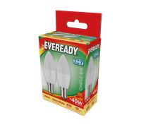 Eveready S15334 B15 SBS Candle LED Bulb Opal 4.9W 470lm Warm White 3000K (2 Pack)