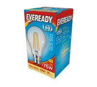 Eveready S15487 B22 BC GLS Filament Clear LED Bulb 8W 1050lm Warm White 2700K (5 Pack)