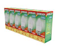 Eveready S29505 B22 BC Candle LED Bulb Opal 4.9W 470lm Warm White 3000K (5+1 Pack)
