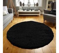 Everest 5cm shaggy Rugs for living room thick pile modern rugs for bedroom, kitchen, hallway, runner, kids' room, small to Large fluffy carpet, Black 110x110cm circle