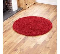 Everest 5cm shaggy Rugs for living room thick pile modern rugs for bedroom, kitchen, hallway, runner, kids' room, small to Large fluffy carpet Red 120x120cm Circle