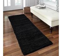 Everest 5cm shaggy Rugs for living room thick pile modern rugs for bedroom, kitchen, hallway, runner, kids' room, small to Large fluffy carpet, Black 60x230cm Runner