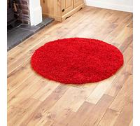 Everest 5cm shaggy Rugs for living room thick pile modern rugs for bedroom, kitchen, hallway, runner, kids' room, small to Large fluffy carpet Bright Red 120x120cm Circle