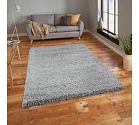 Everest 5cm shaggy Rugs for living room thick pile modern rugs for bedroom, kitchen, hallway, runner, kids' room, small to Large fluffy carpet, Silver 110x160cm