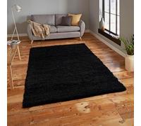 Everest 5cm shaggy Rugs for living room thick pile modern rugs for bedroom, kitchen, hallway, runner, kids' room, small to Large fluffy carpet, Black 40x60cm small mat