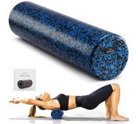 EVEREST FITNESS Foam Roller - Medium Hard for Yoga Gym Pilates - Large Foam Roller for Muscles - Long Back & Leg Roller w Exercise Book & Transport Bag - Black/Blue - 60cm (24.6")