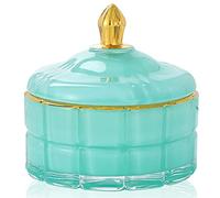 EVEREST GLOBAL European Glass Storage Cute Jar Candy Dish with Lid Diamond Box Jewelry Storage Jar Table Containers for Office(Green, D 3.94" H 4.06")
