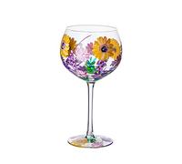 EVEREST GLOBAL Hand Painted Yellow Flower Glass Goblet 20.45 oz Red or White Wine Glasses for Parties, Date Nights, Classic Durable Stemware