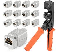 Everest Media Solutions easySHIELD (CAT6A Kit) - Speed Termination Tool, with 12 Slim Profile, 90-Degree RJ45 Shielded Keystone Jacks - F/STP Punch Down Crimper - Tested for CAT5e, CAT6, CAT6A, CAT7