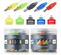 Everest Media Solutions RJ45 Cat6 Pass Through Connectors and Strain Relief Boots, Assorted Colors - Pack of 50/50 | EZ to Crimp Modular Plug for Solid or Stranded UTP Network Cable, Multicolored